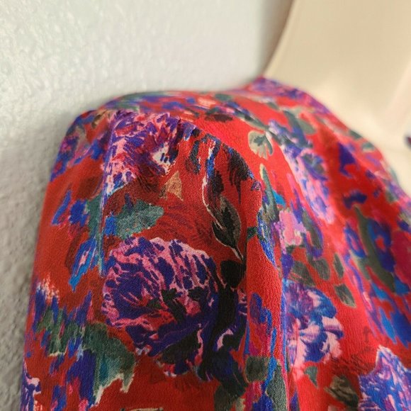 Iro Paris Hurl Blouse Red Floral V Neckline Long Sleeve sz EUR 34 US 0-2 XS - Picture 6 of 9